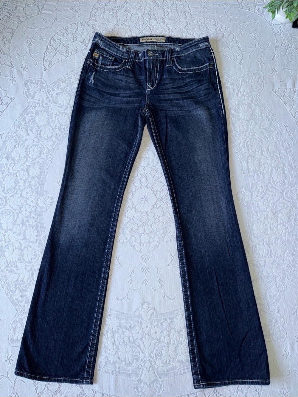 Big Star Maddie Boot Mid Rise Fit Jeans Size 28L Thick Stitch Distressed Y2K